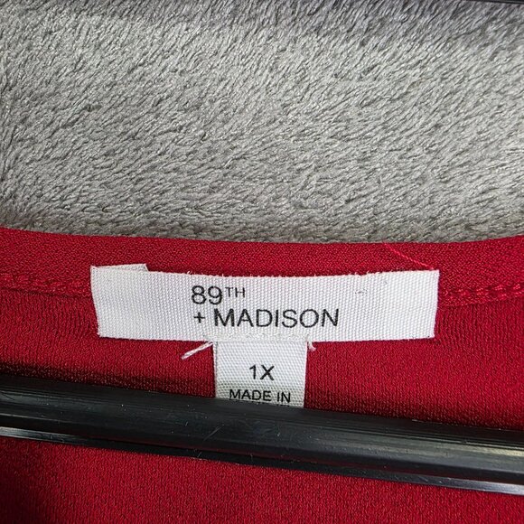 Womens Red 89th + Madison Blouse Top Cold Shoulder Rhinestones Short Sleeve 1X - Picture 3 of 10